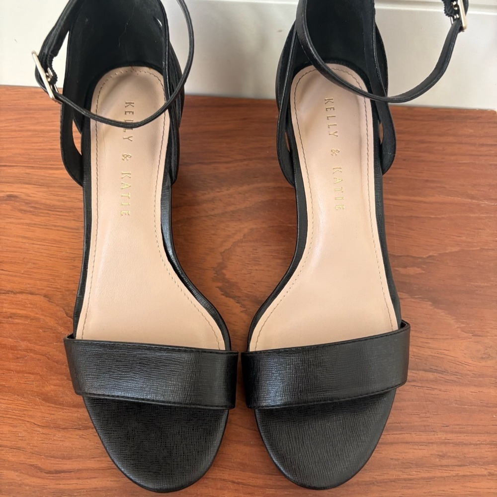Kelly & Katie Black Ankle Strap Wedge Sandals Shoes Heels Chic Classy Work 6.5 M - Picture 3 of 9